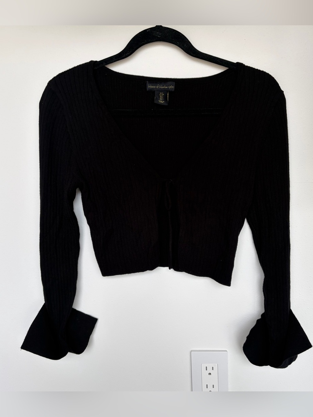 REVOLVE House of Harlow 1960 Black Knit Tie Cropped Cardigan sweater Small